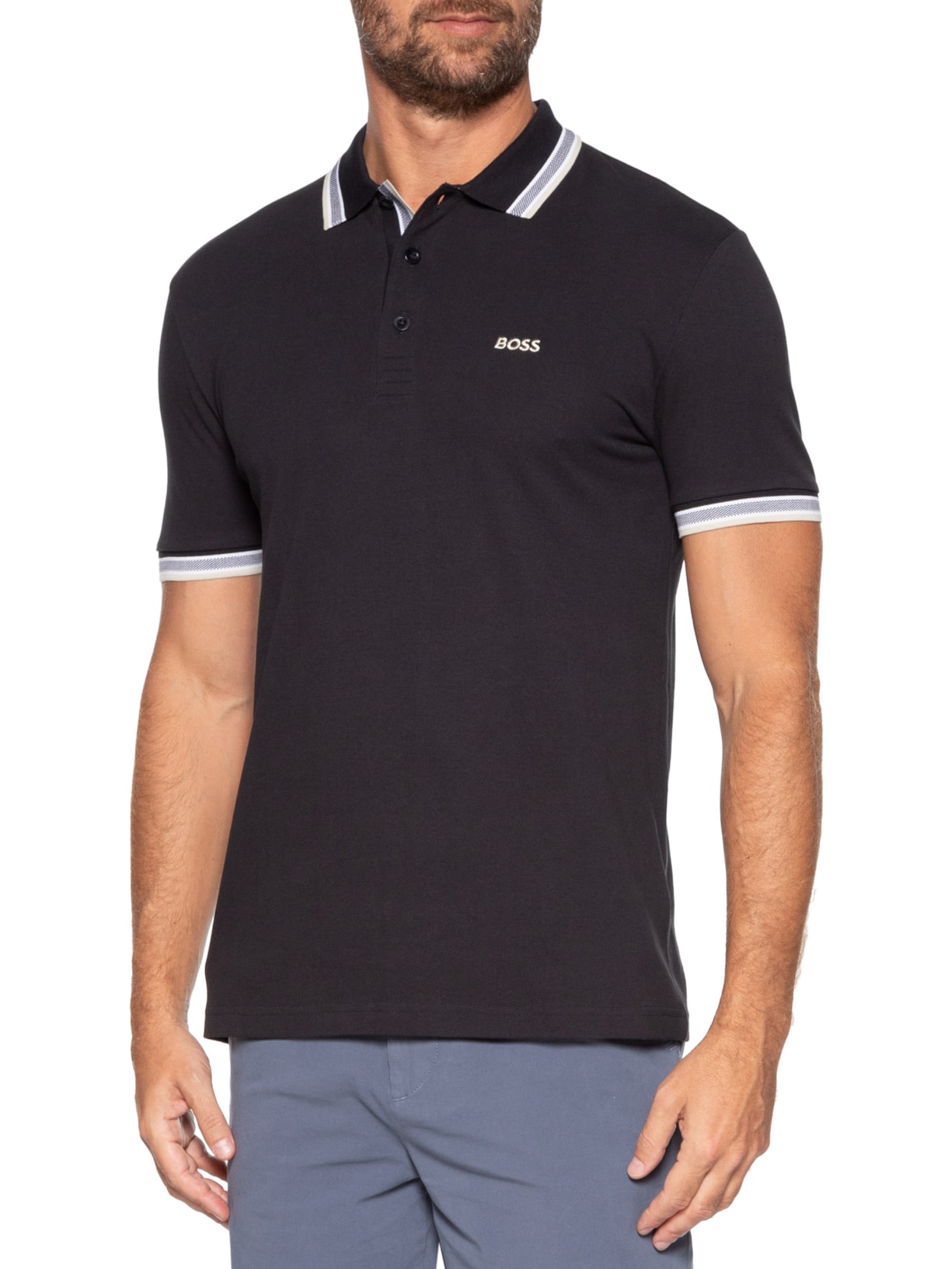 Polo Masculina Cotton Piquet Paddy Azul Boss