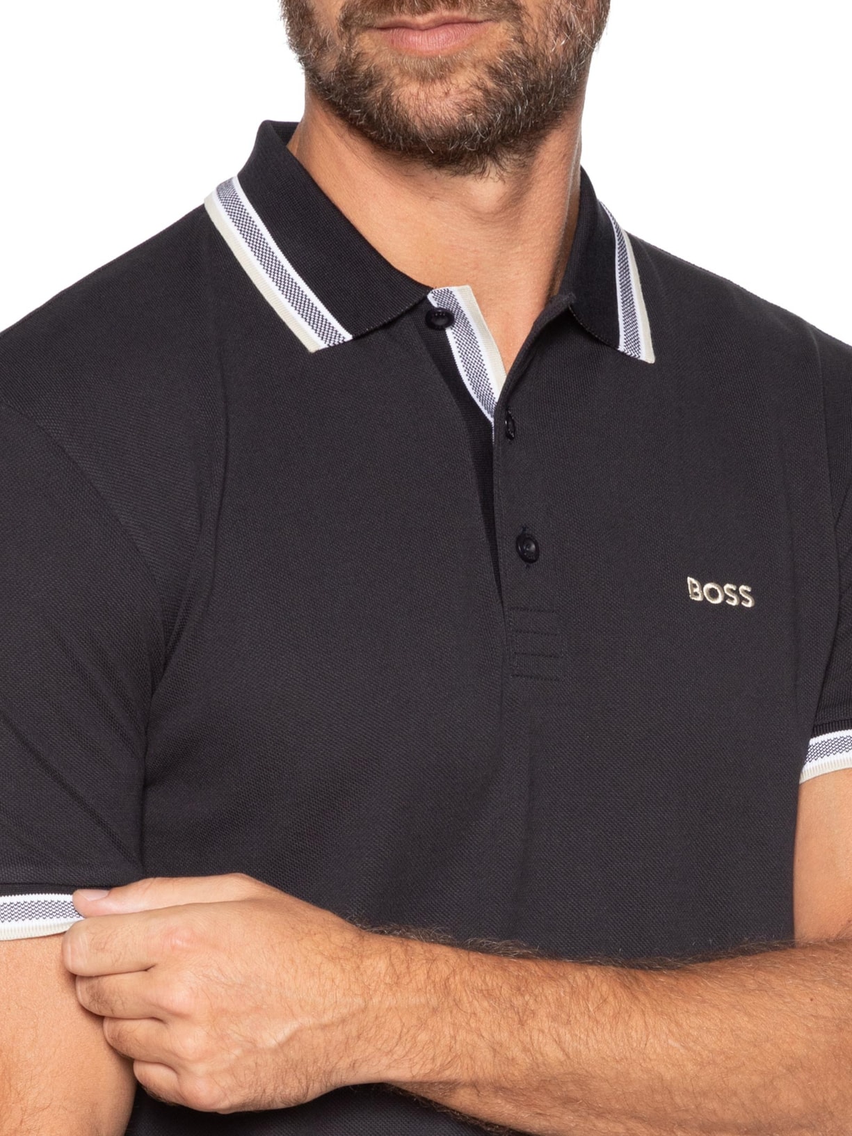 Polo Masculina Cotton Piquet Paddy Azul Boss