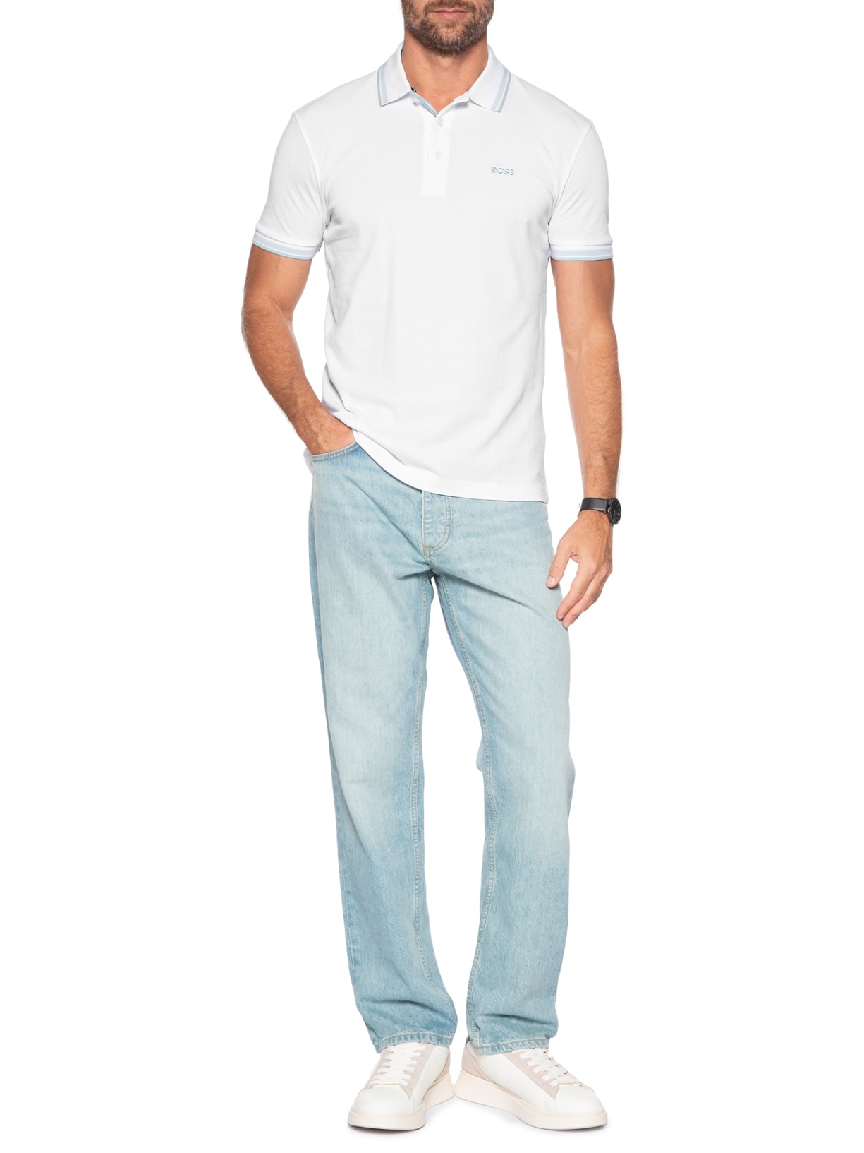 Polo Masculina Cotton Piquet Paddy Branco Boss