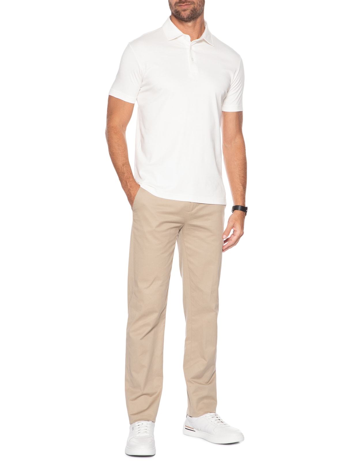 Polo Masculina Cotton Premium Manga Curta Branco Paramount Alfaiataria