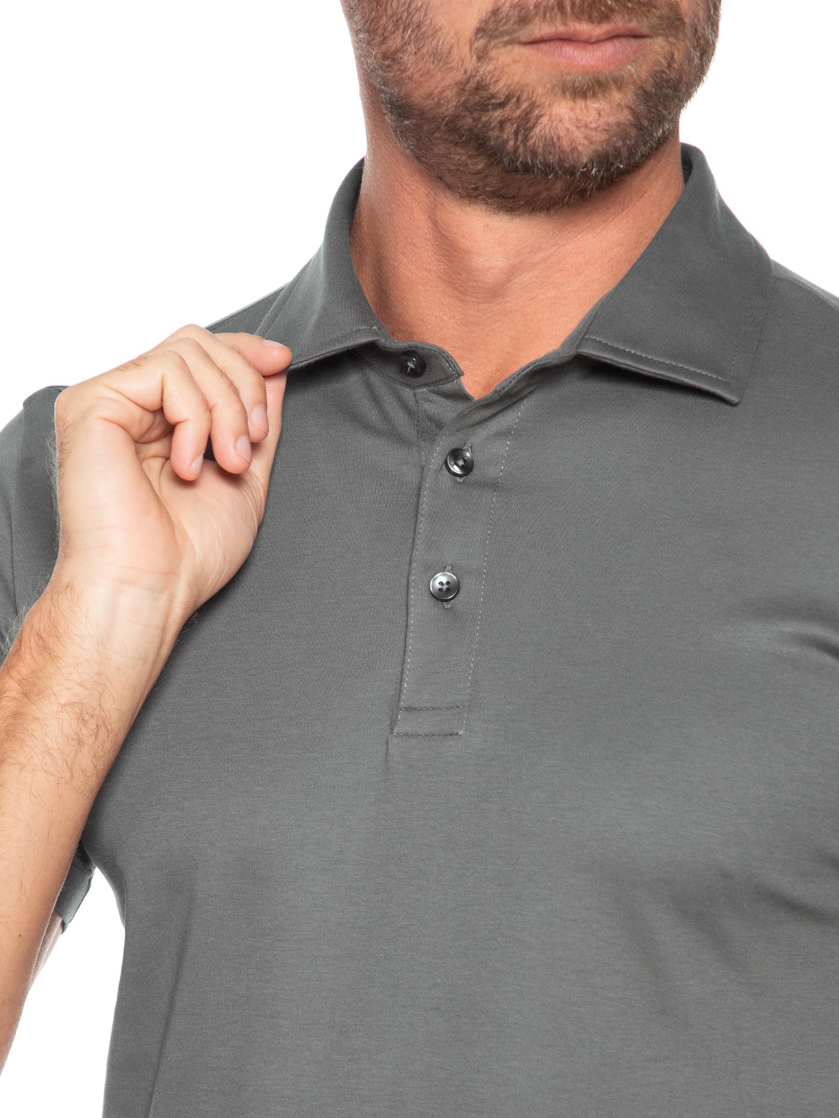 Polo Masculina Cotton Premium Manga Curta Cinza Paramount Alfaiataria