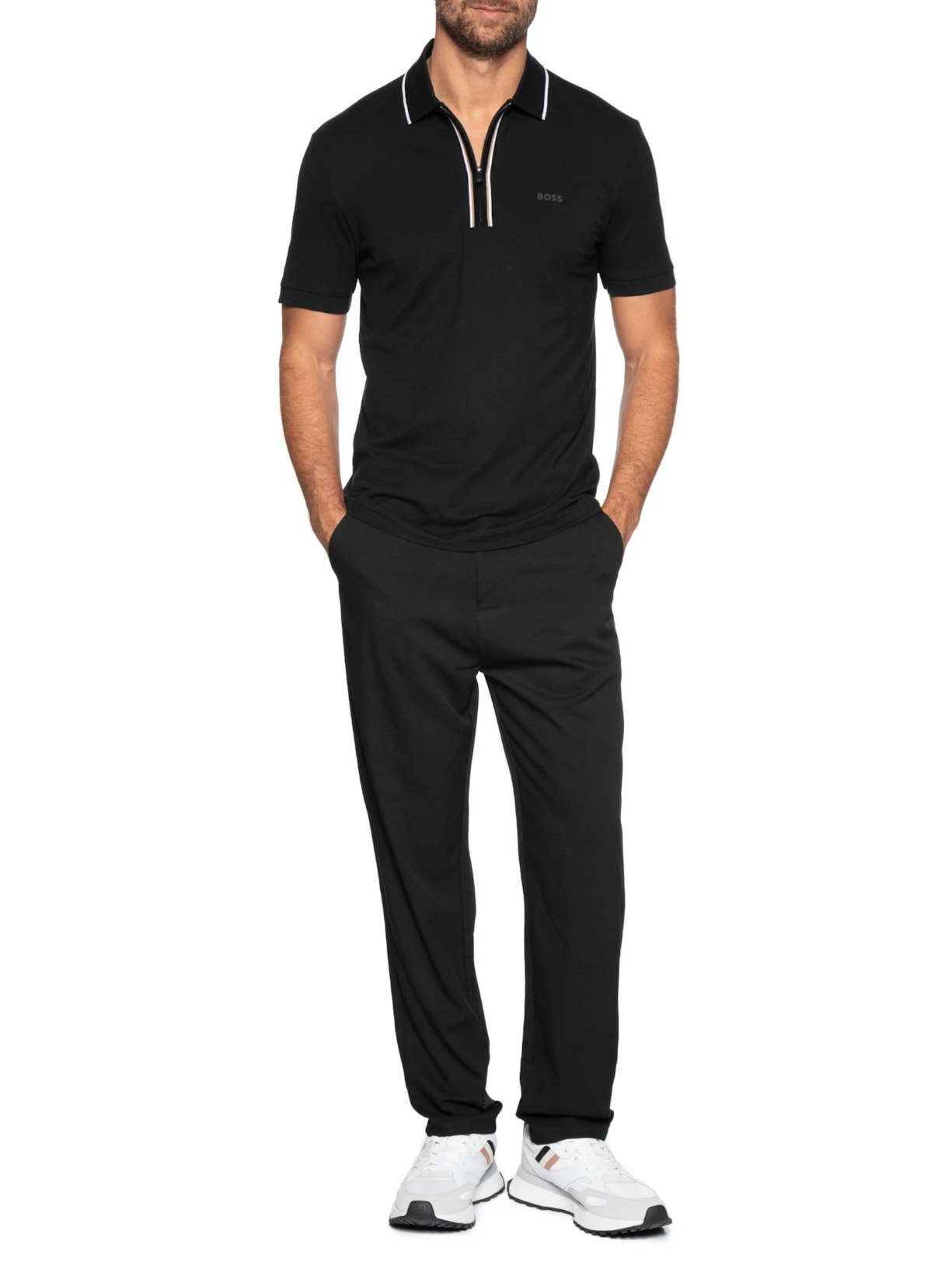 Polo Masculina Crew Neck TS-Logo Slim fit  Preto Boss