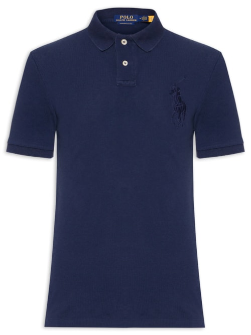 Polo Masculina Custom Slim Fit Big Pony - Azul