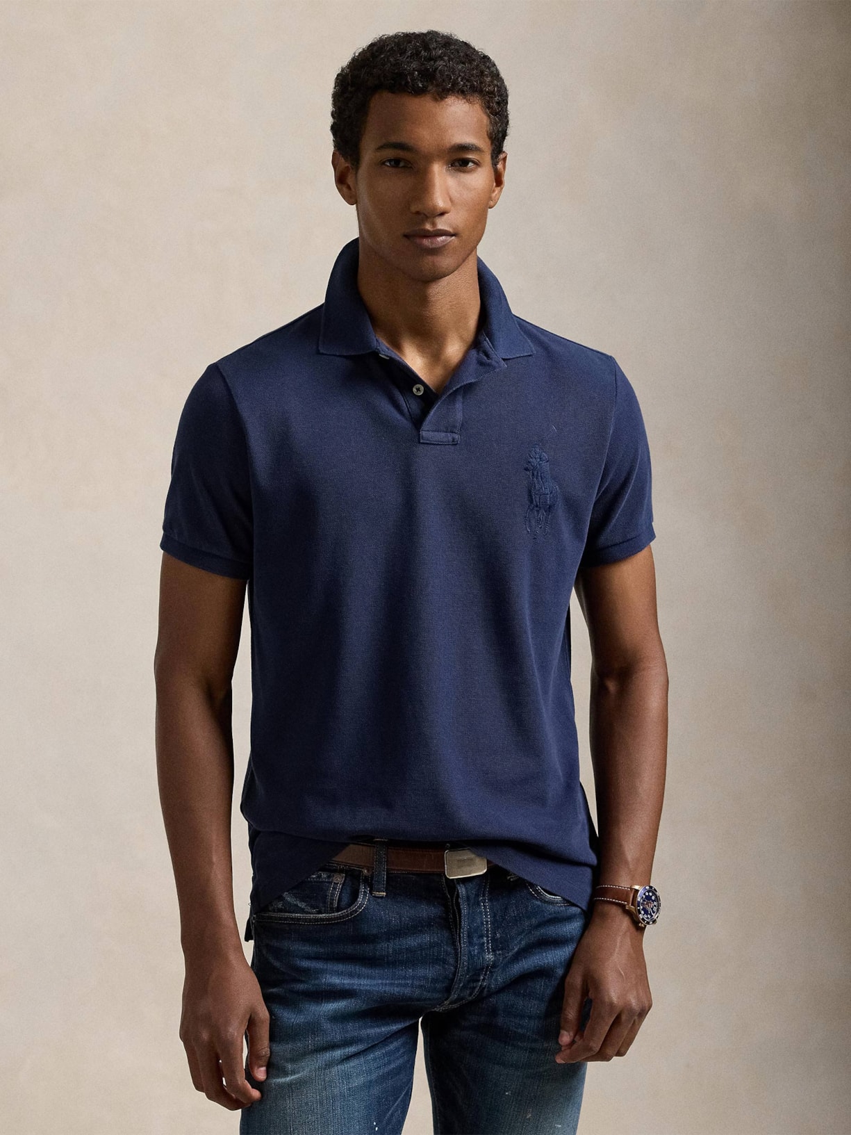 Polo Masculina Custom Slim Fit Big Pony Azul Polo Ralph Lauren