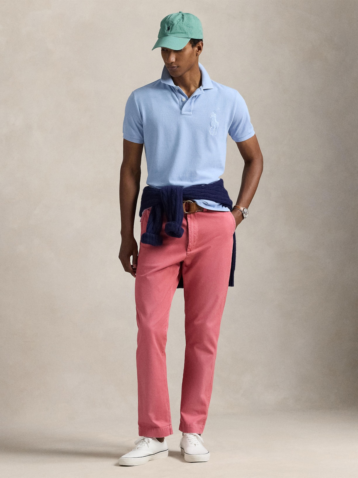 Polo Masculina Custom Slim Fit Big Pony Azul Polo Ralph Lauren