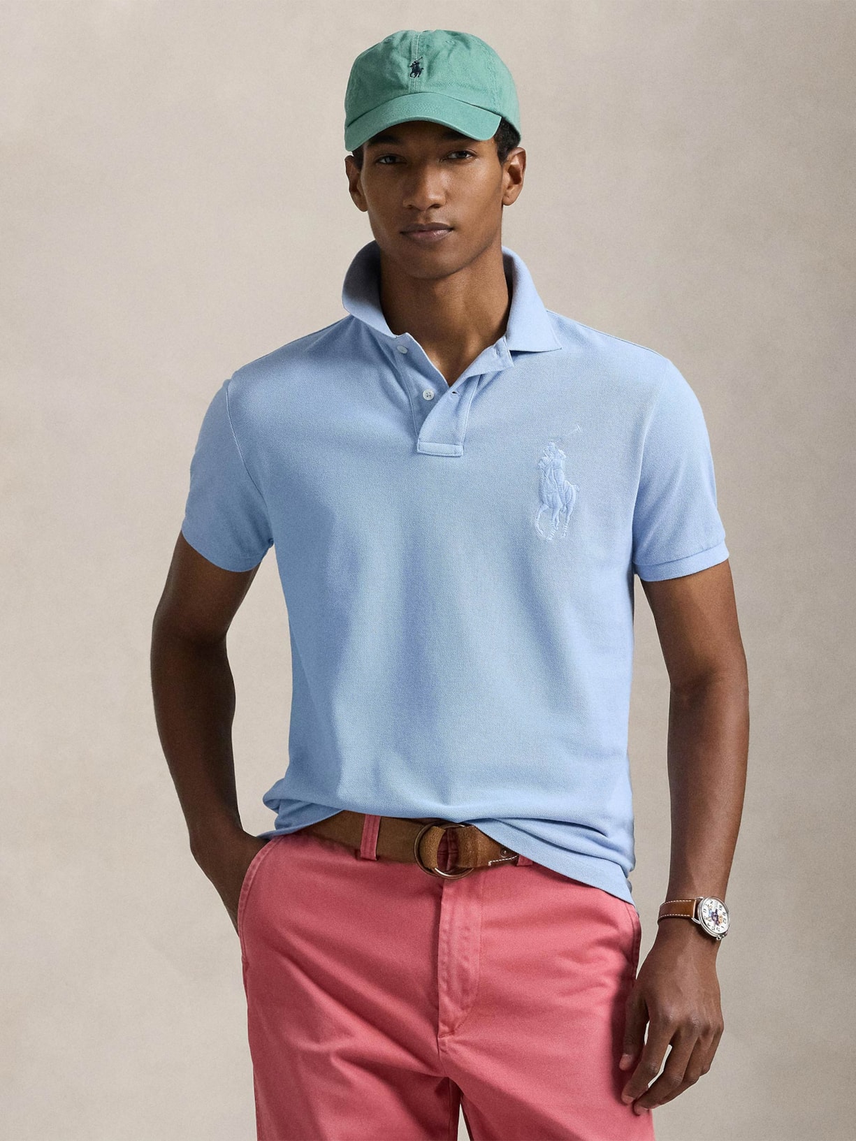 Polo Masculina Custom Slim Fit Big Pony Azul Polo Ralph Lauren