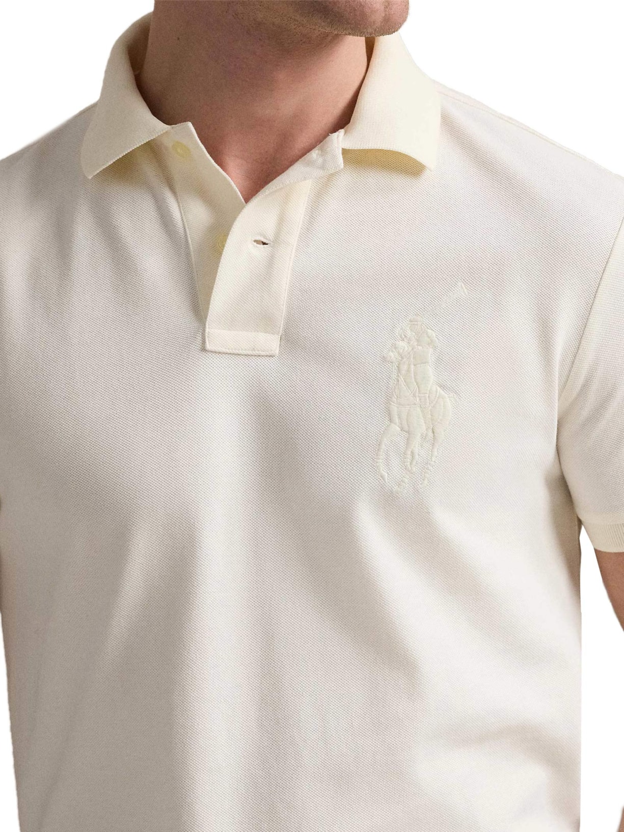 Polo Masculina Custom Slim Fit Big Pony Off White Polo Ralph Lauren