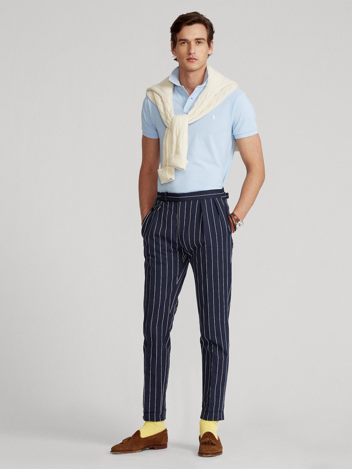 Polo Masculina Custom Slim Fit Knit Mesh Azul Polo Ralph Lauren