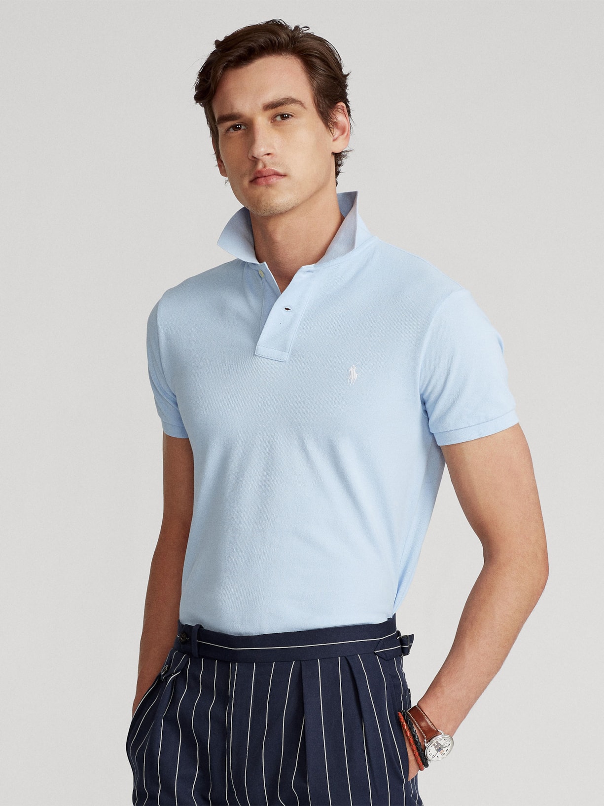 Polo Masculina Custom Slim Fit Knit Mesh Azul Polo Ralph Lauren