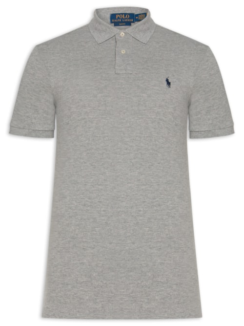 Polo Masculina Custom Slim Fit Knit Mesh - Cinza