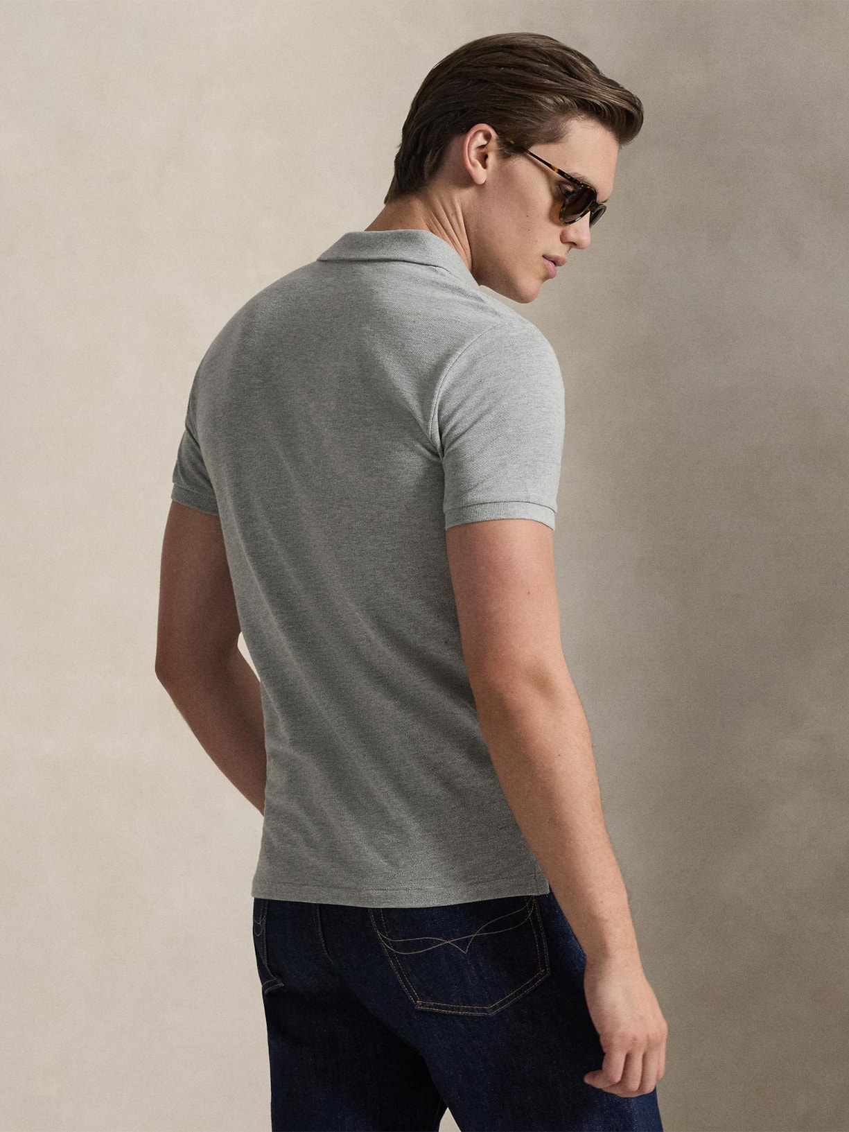 Polo Masculina Custom Slim Fit Knit Mesh Cinza Polo Ralph Lauren