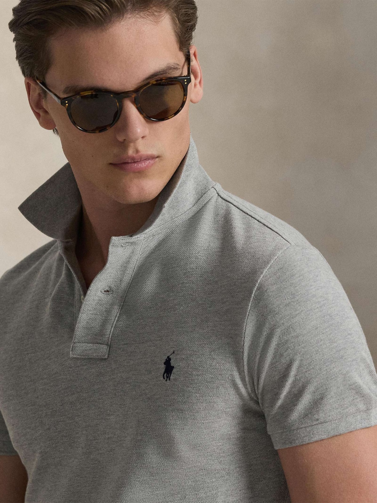 Polo Masculina Custom Slim Fit Knit Mesh Cinza Polo Ralph Lauren