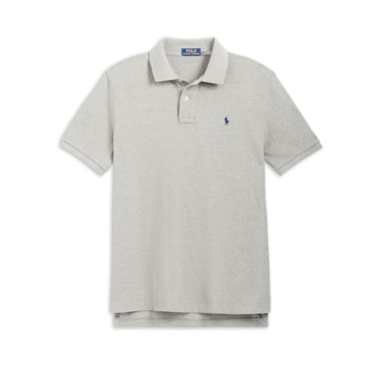 Polo Masculina Custom Slim Fit Knit Mesh - Cinza