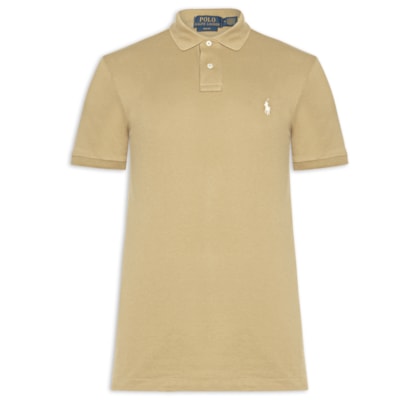 Polo Masculina Custom Slim Fit Stretch Mesh - Bege