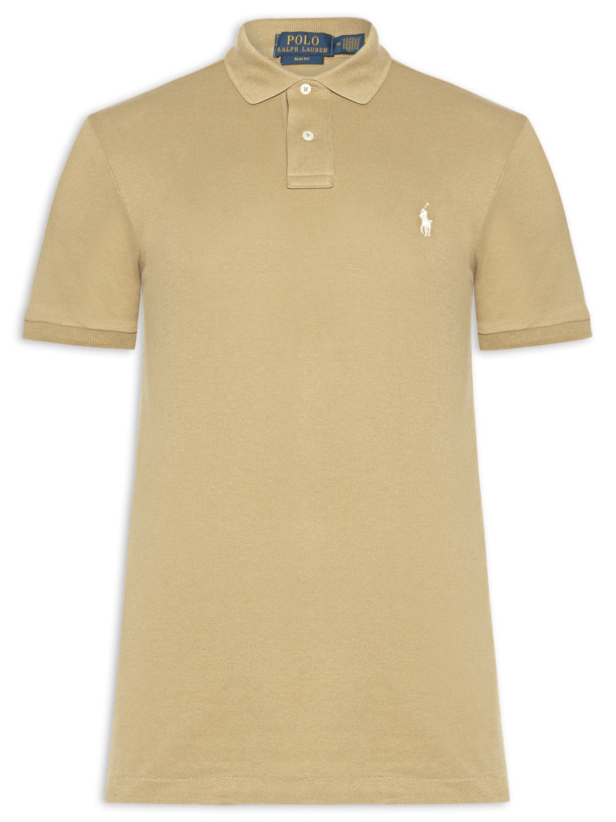 Polo Masculina Custom Slim Fit Stretch Mesh - Bege