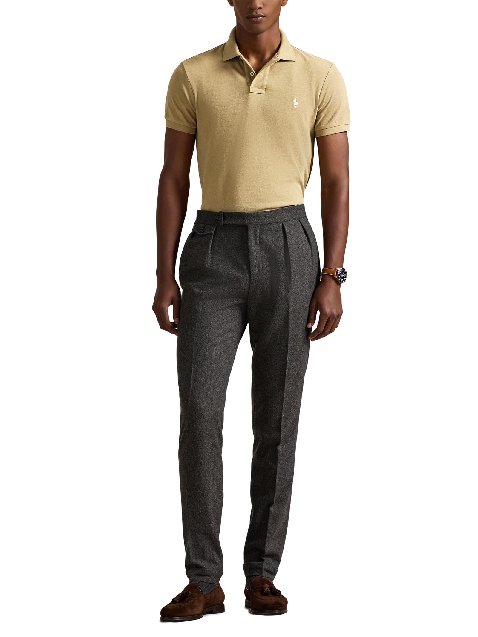 Polo Masculina Custom Slim Fit Stretch Mesh - Bege - Polo Ralph Lauren