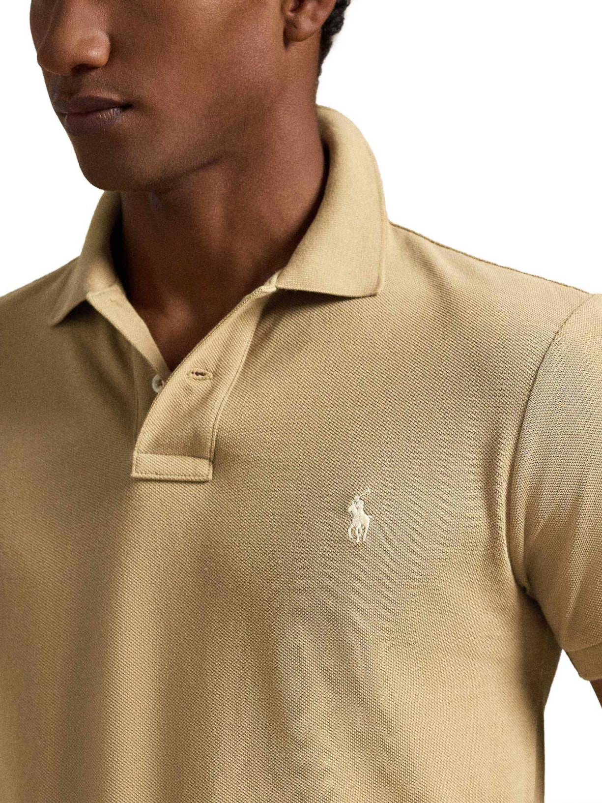 Polo Masculina Custom Slim Fit Stretch Mesh Bege Polo Ralph Lauren