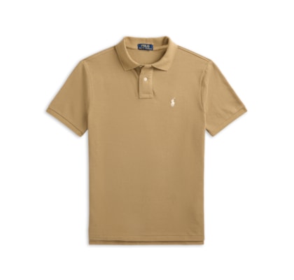 Polo Masculina Custom Slim Fit Stretch Mesh - Bege