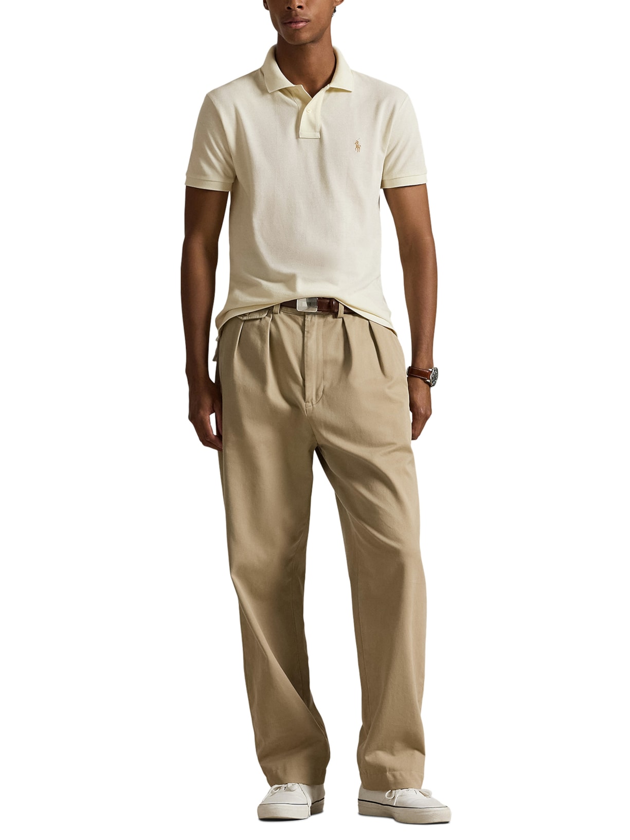 Polo Masculina Custom Slim Fit Stretch Mesh Off White Polo Ralph Lauren