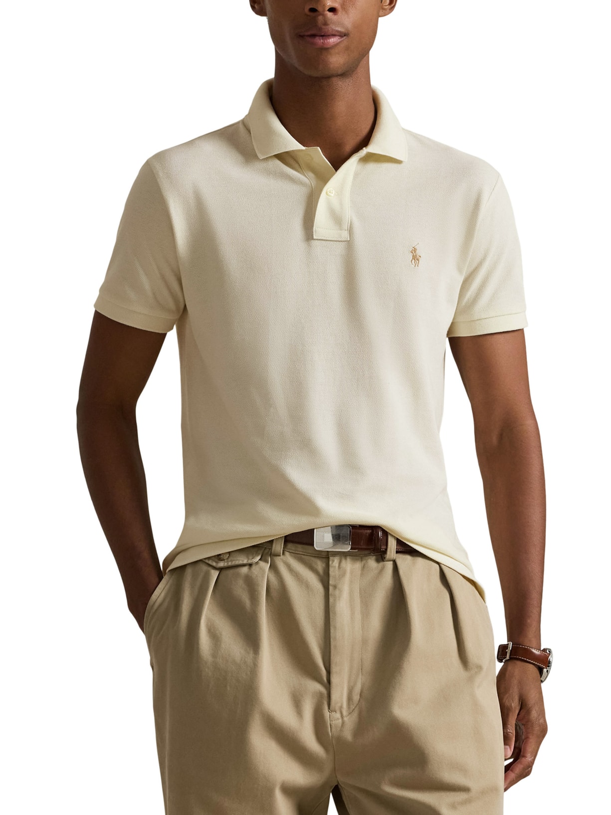 Polo Masculina Custom Slim Fit Stretch Mesh Off White Polo Ralph Lauren