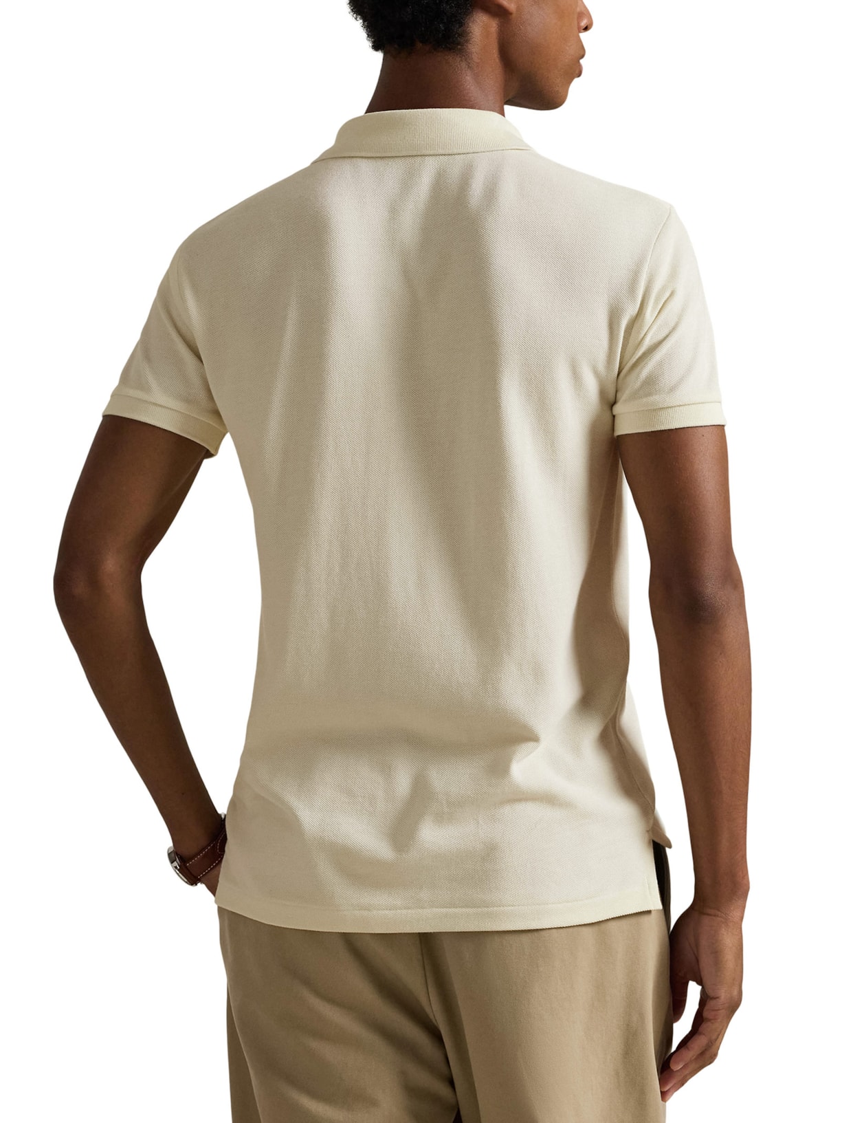Polo Masculina Custom Slim Fit Stretch Mesh Off White Polo Ralph Lauren