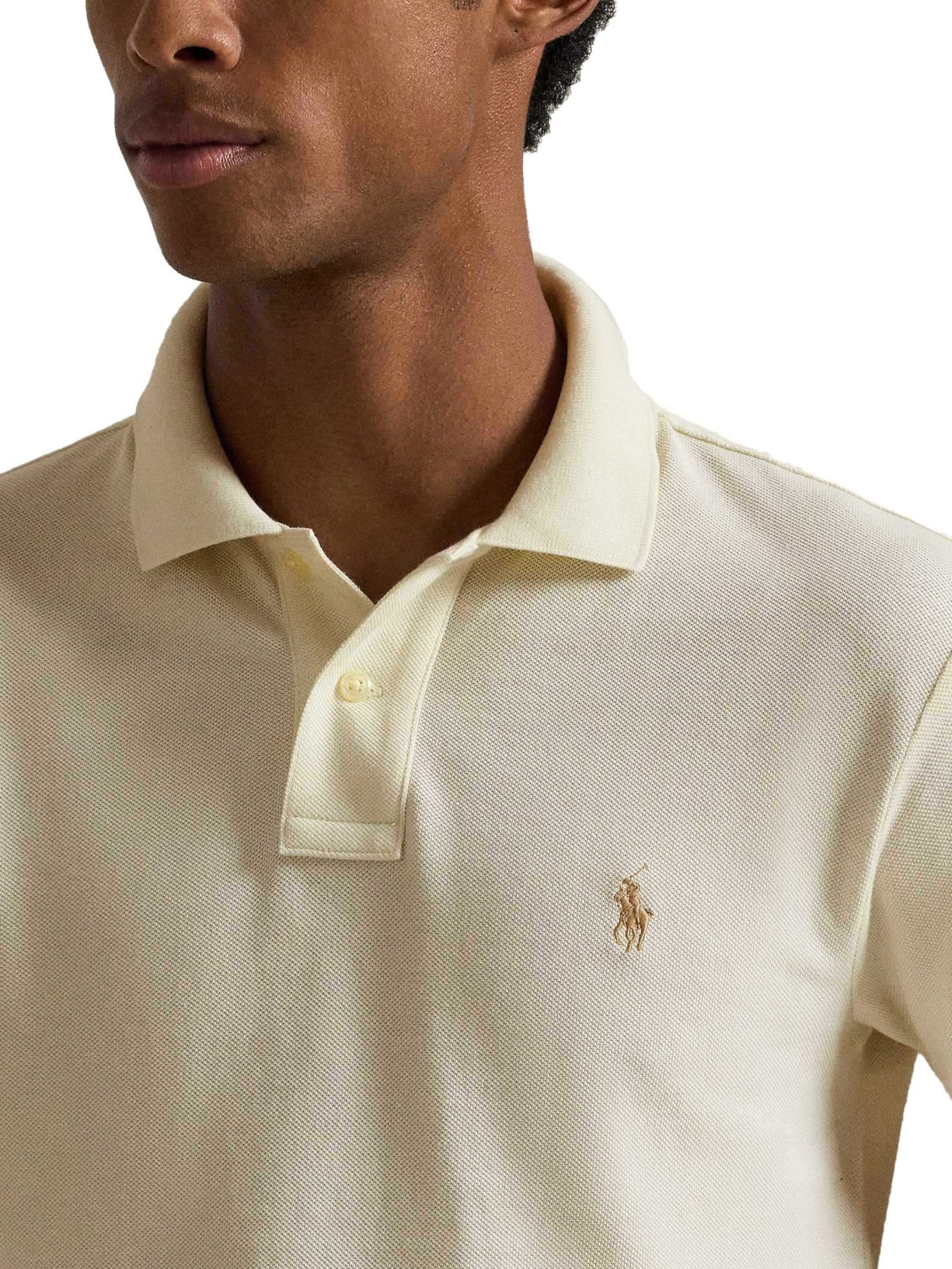 Polo Masculina Custom Slim Fit Stretch Mesh Off White Polo Ralph Lauren