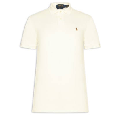 Polo Masculina Custom Slim Fit Stretch Mesh - Off White