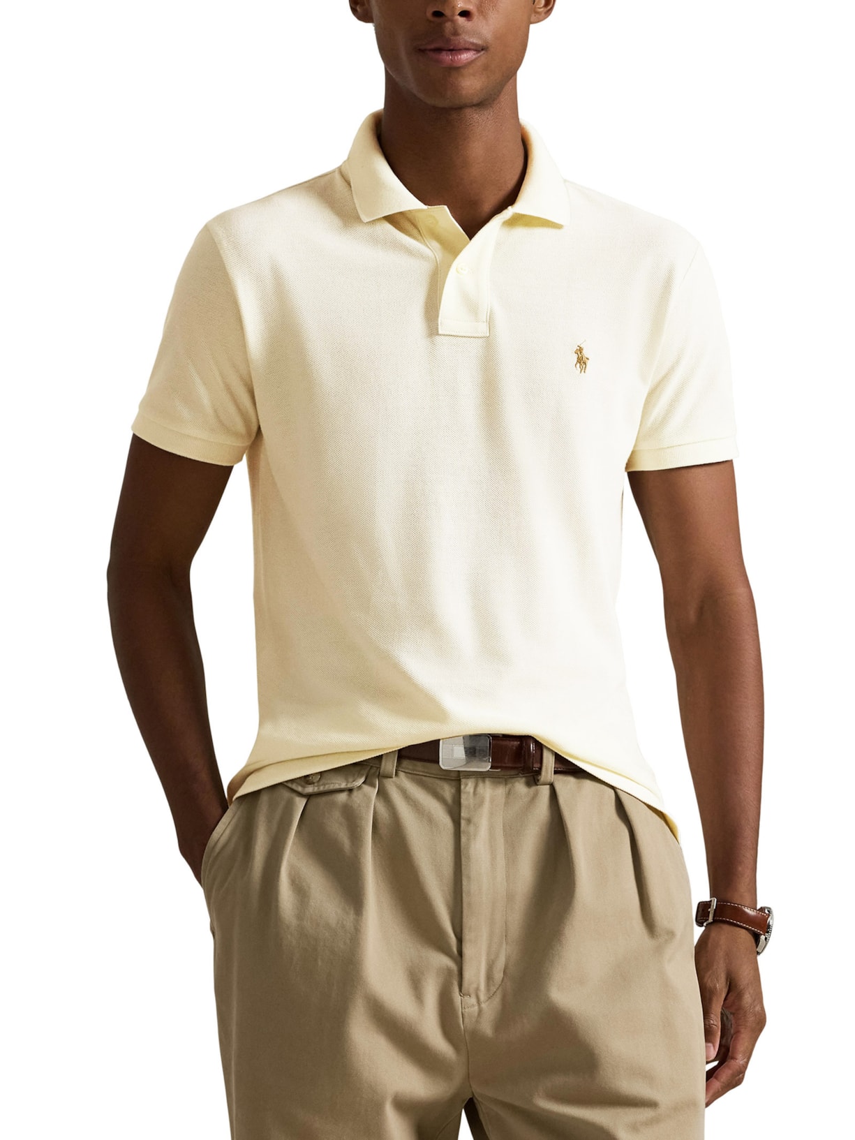Polo Masculina Custom Slim Fit Stretch Mesh Off White Polo Ralph Lauren