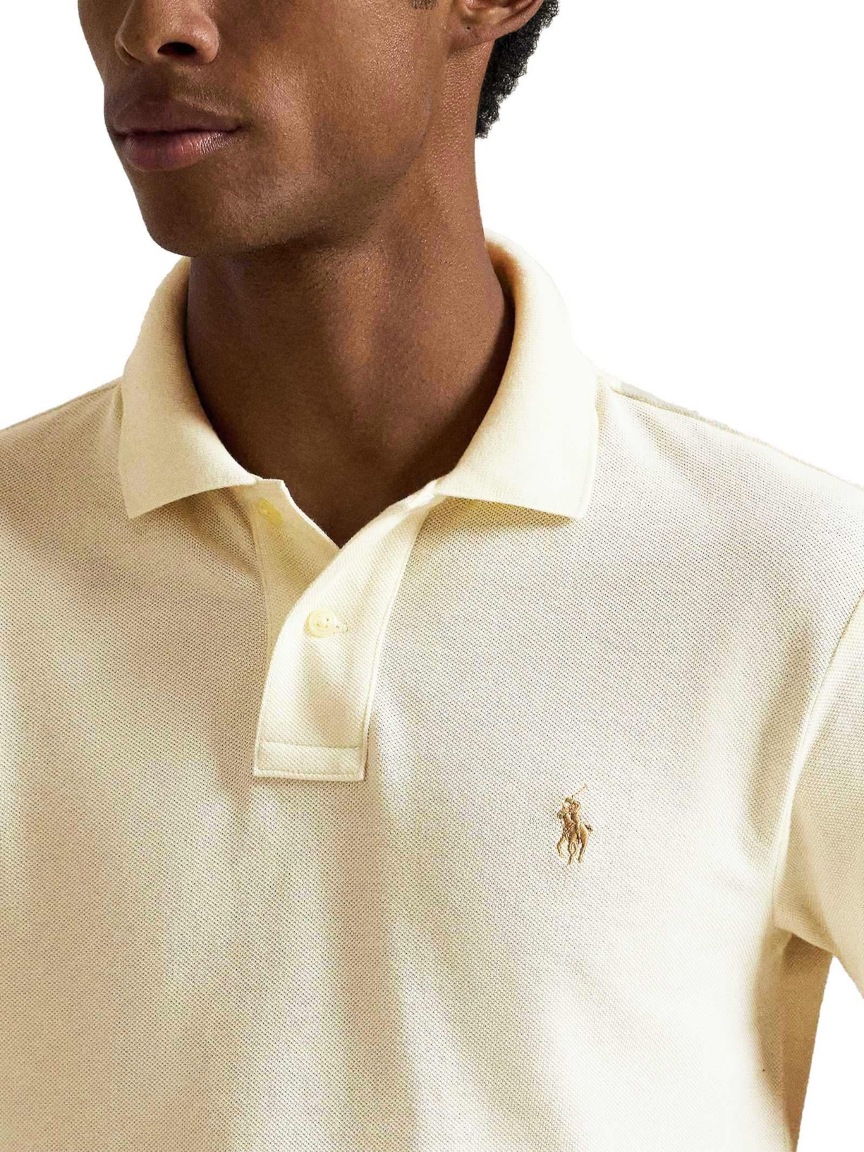 Polo Masculina Custom Slim Fit Stretch Mesh Off White Polo Ralph Lauren