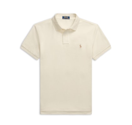 Polo Masculina Custom Slim Fit Stretch Mesh - Off White