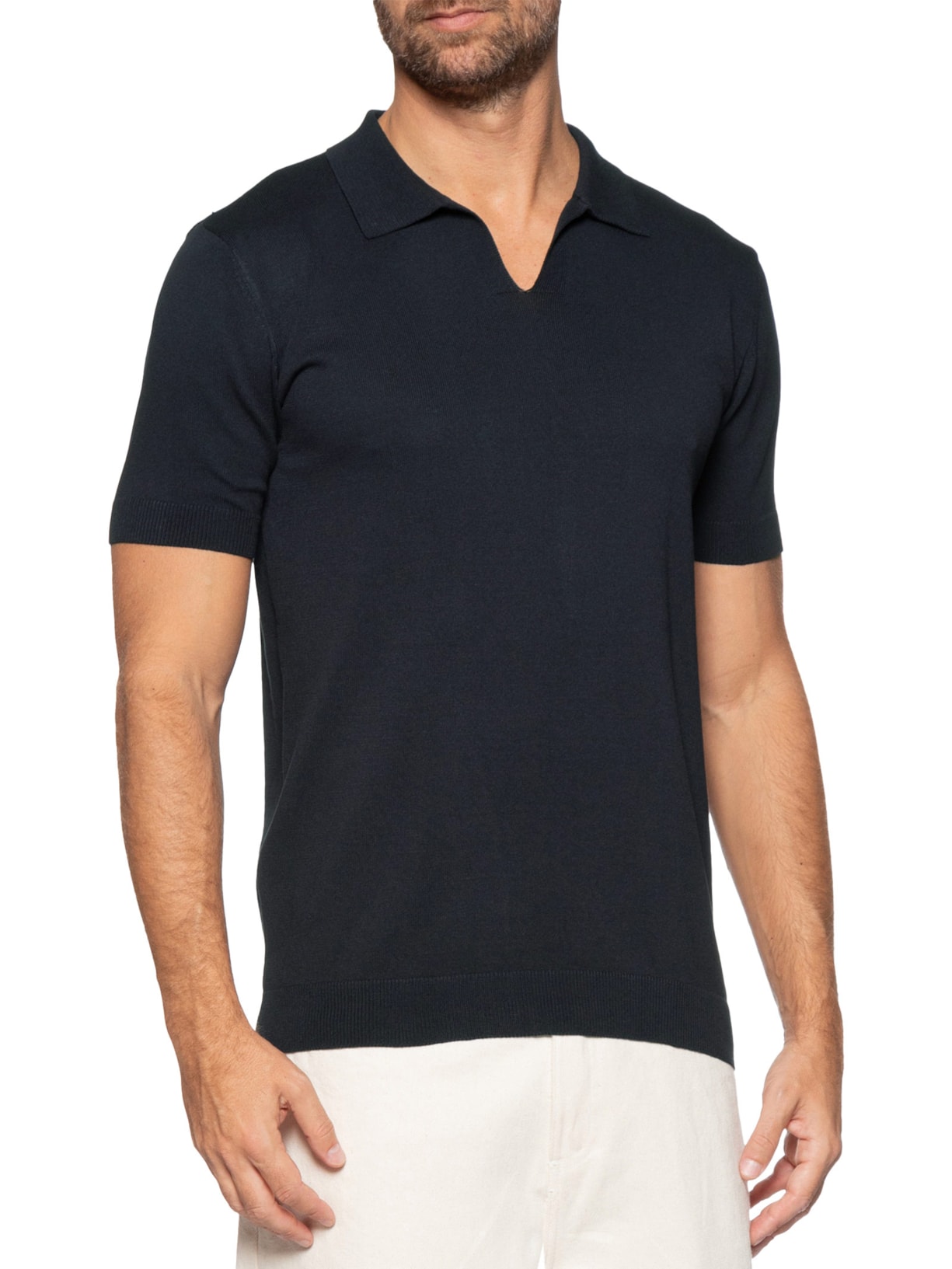 Polo Masculina De Tricot Gola V Azul Basiq Men