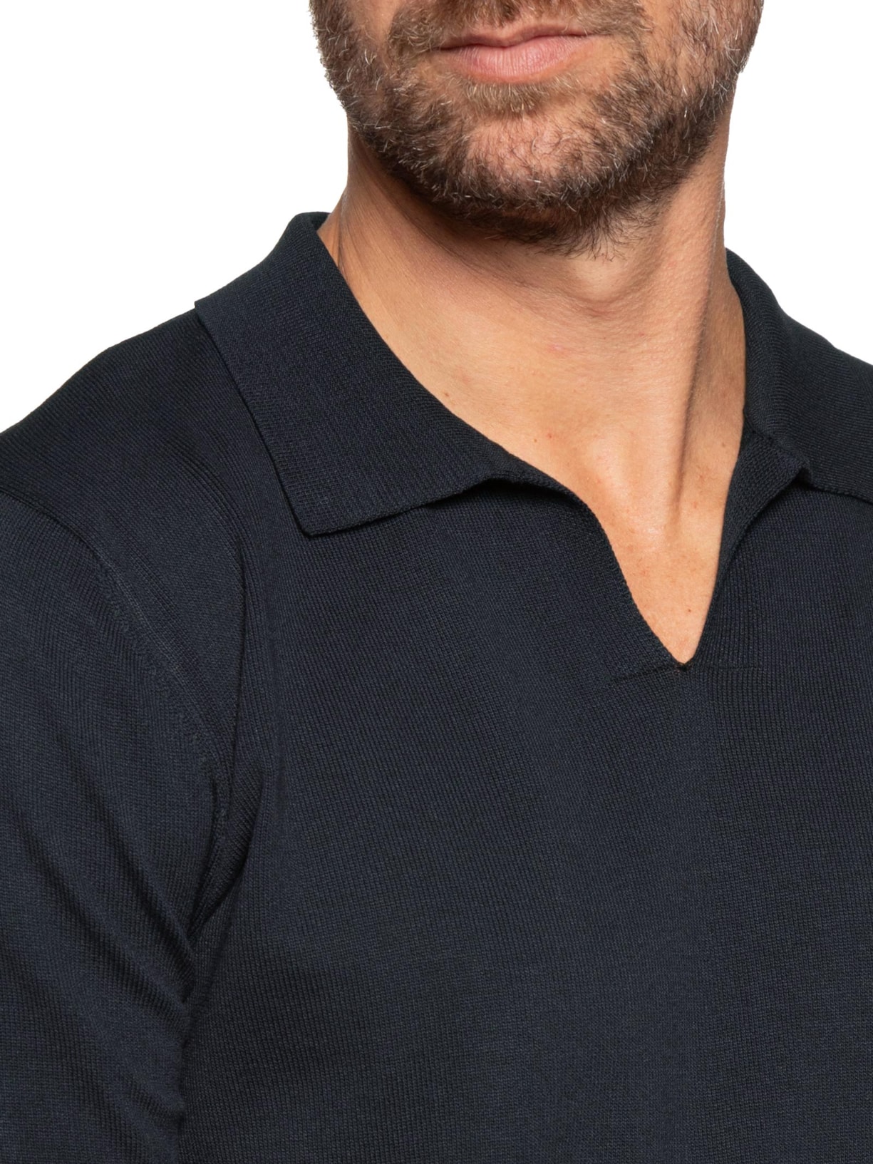 Polo Masculina De Tricot Gola V Azul Basiq Men