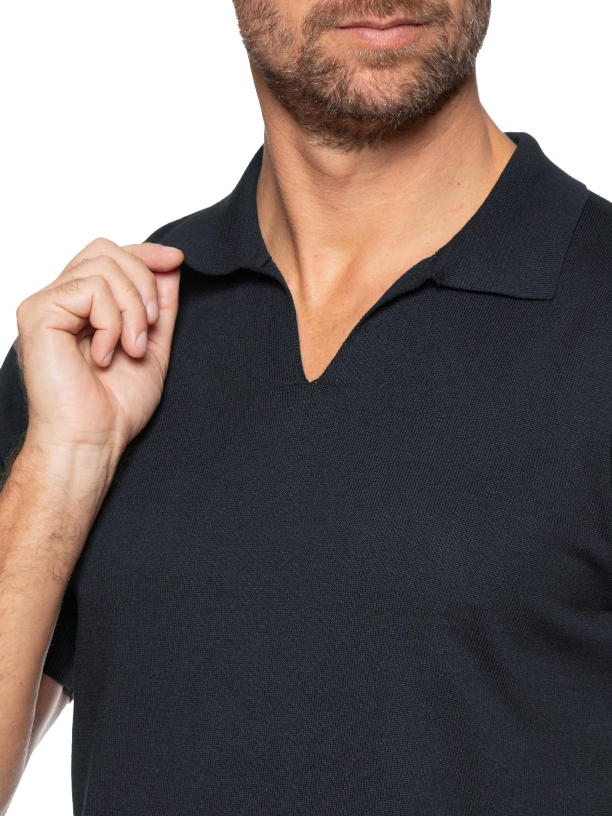 Polo Masculina De Tricot Gola V Azul Basiq Men