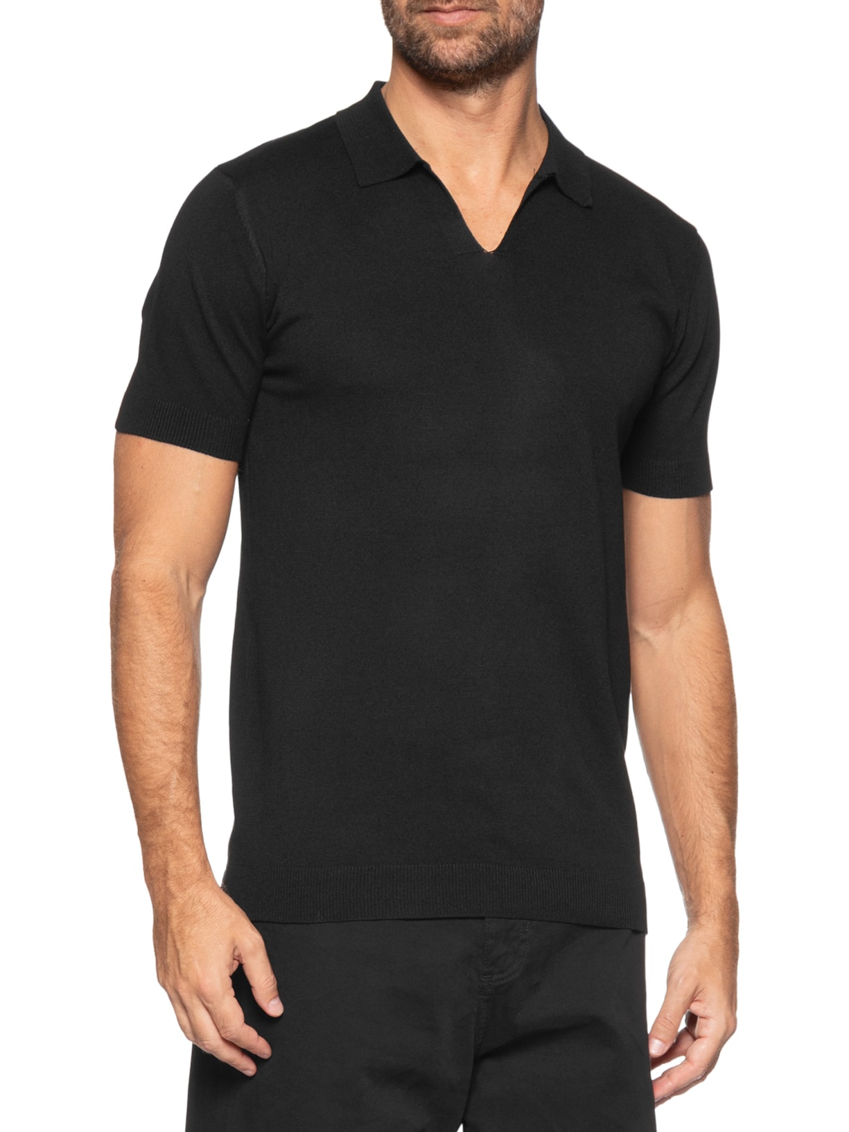 Polo Masculina De Tricot Gola V Preto Basiq Men