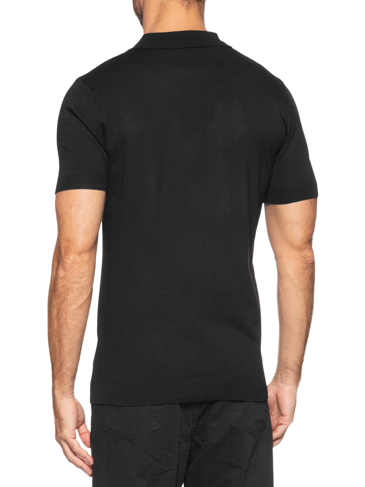 Polo Masculina De Tricot Gola V Preto Basiq Men