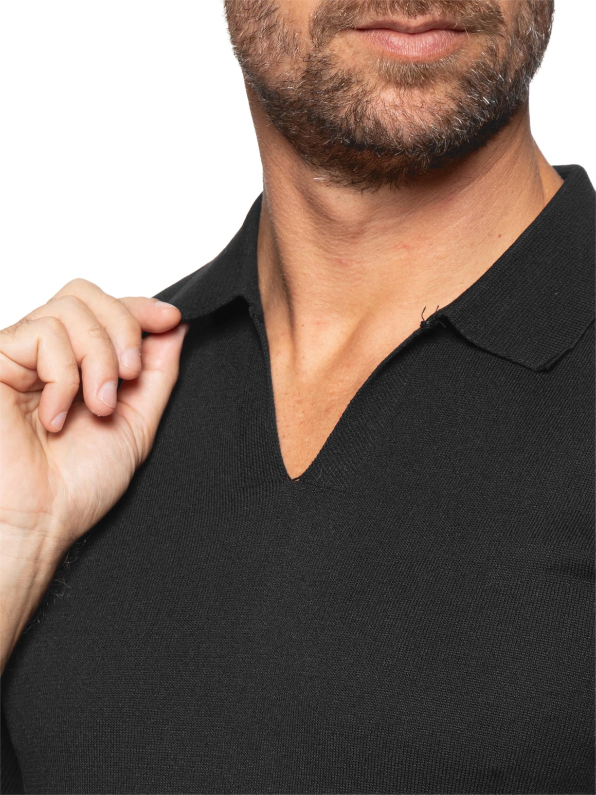 Polo Masculina De Tricot Gola V Preto Basiq Men