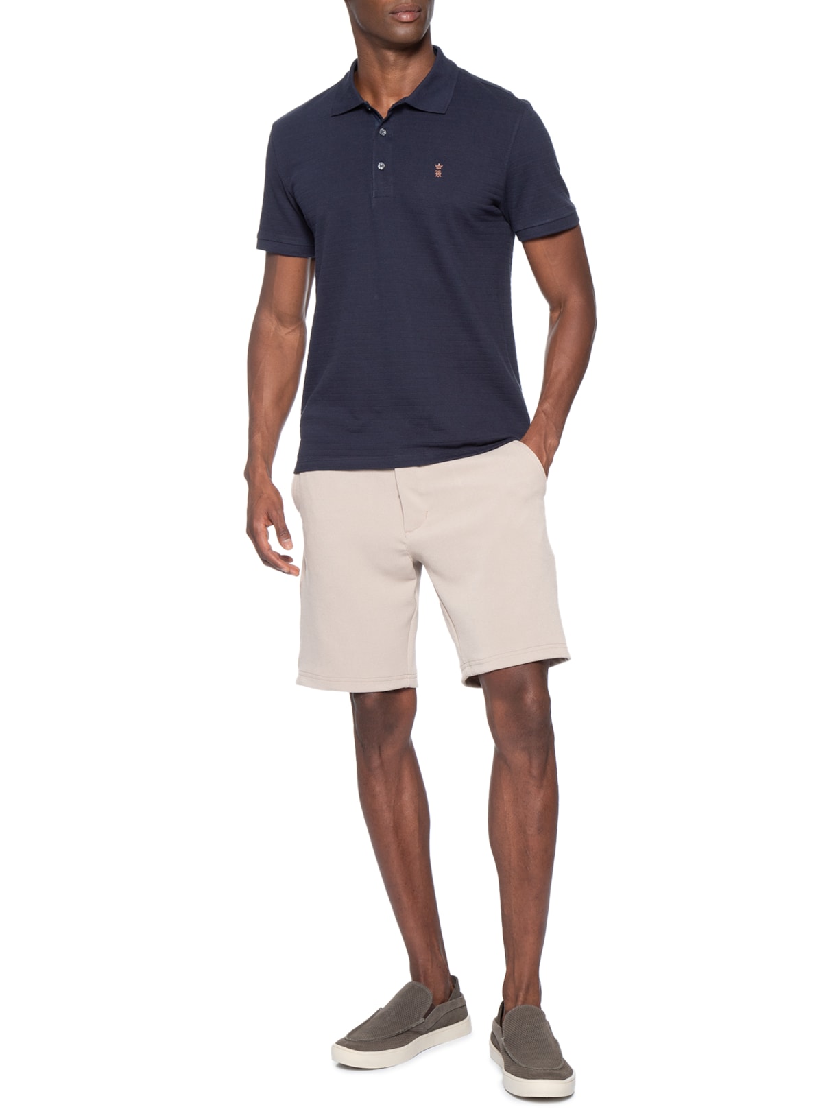 Polo Masculina Detalhe Camurça Azul Sergio K