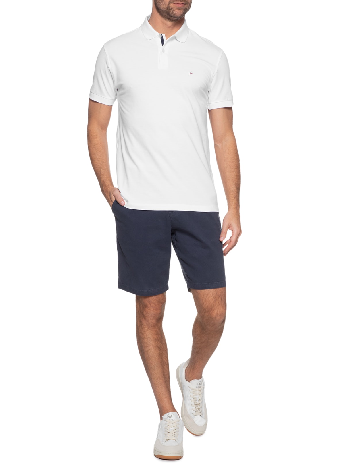 Polo Masculina Detalhe Interno Branco Aramis