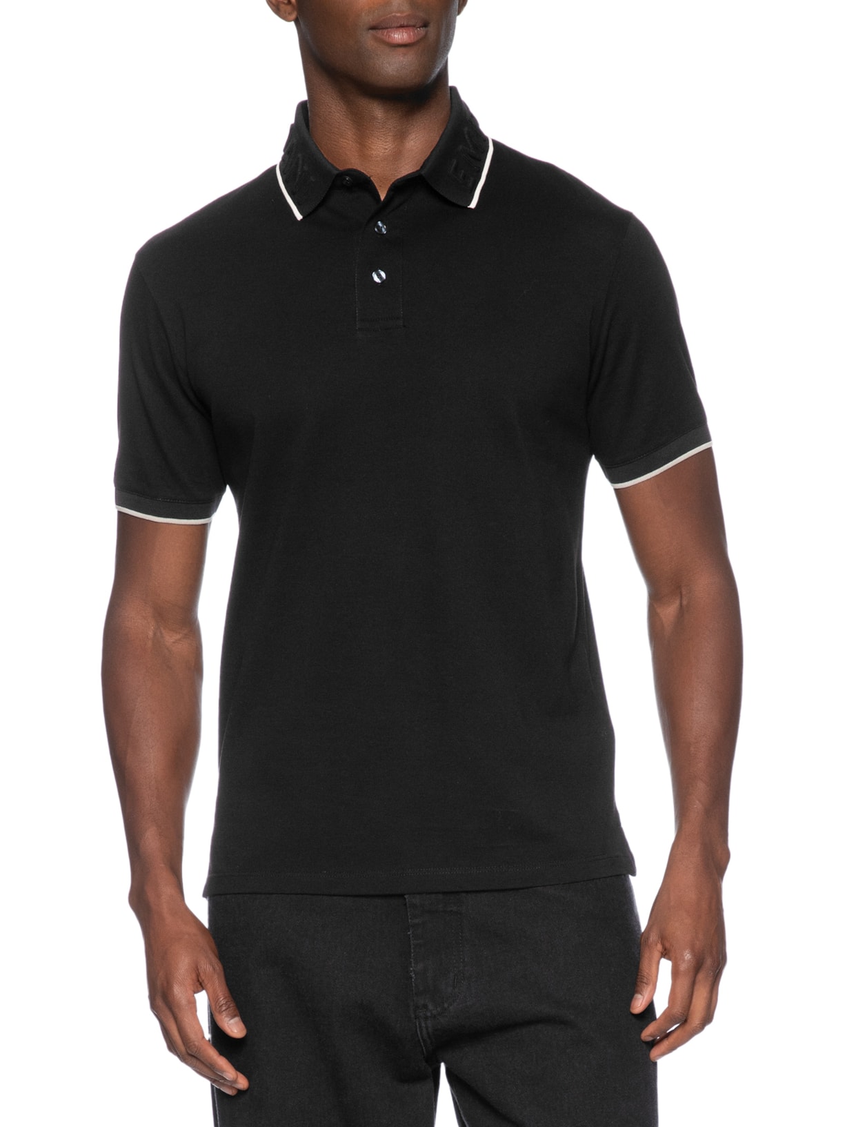 Polo Masculina EA Relevo Gola Preto Emporio Armani