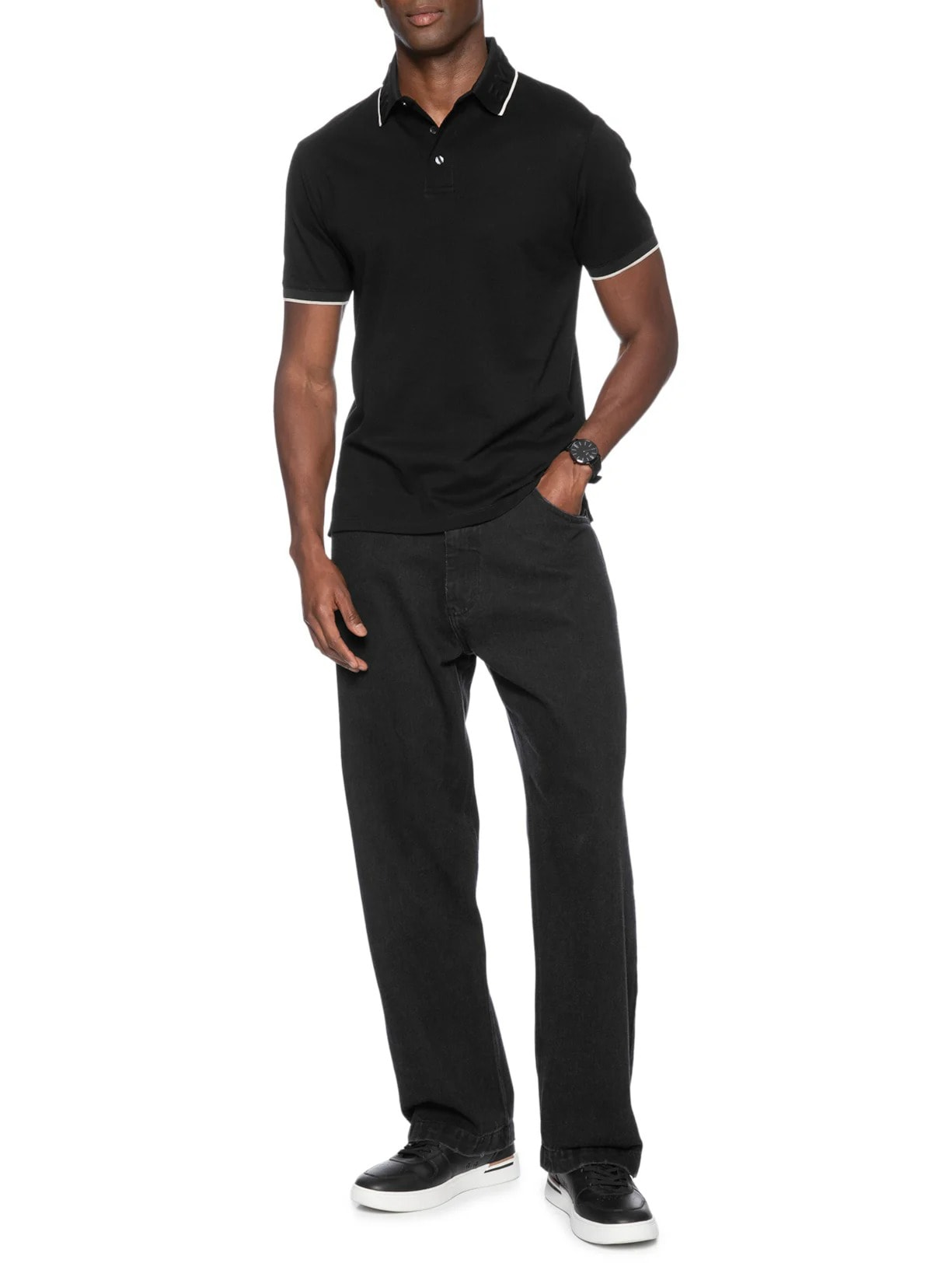 Polo Masculina EA Relevo Gola Preto Emporio Armani