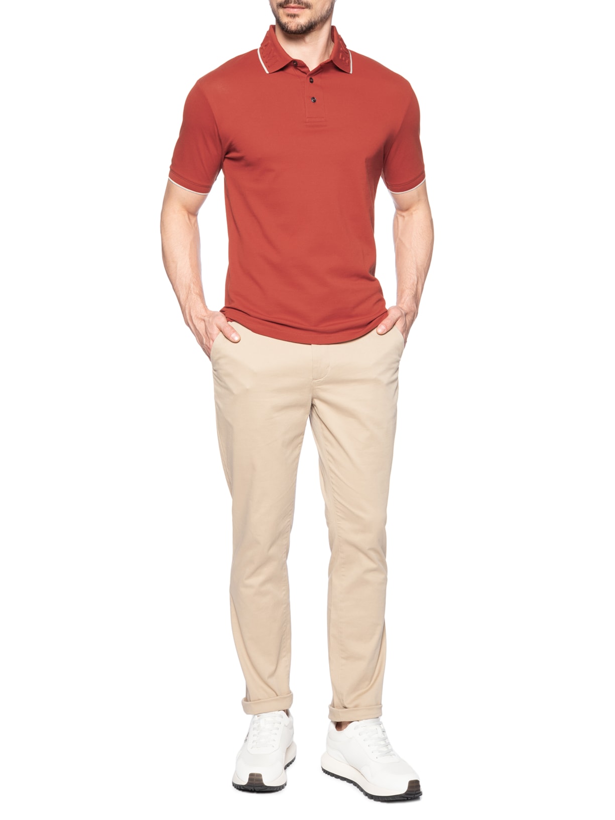Polo Masculina EA Relevo Gola Vermelho Emporio Armani