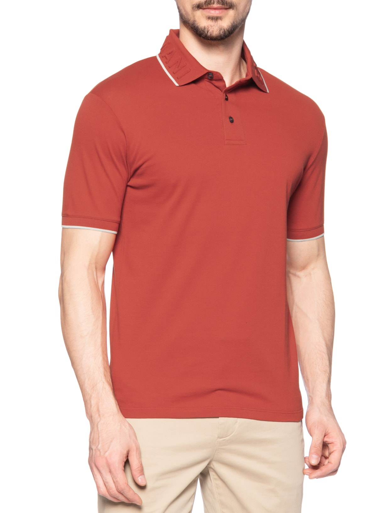 Polo Masculina EA Relevo Gola Vermelho Emporio Armani