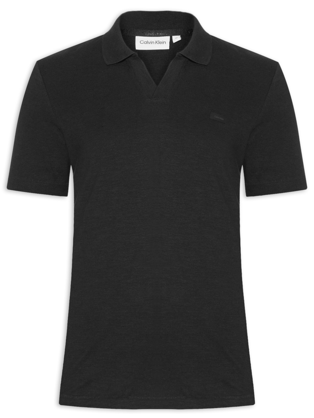 Polo Masculina em Algodão e Linho - Preto