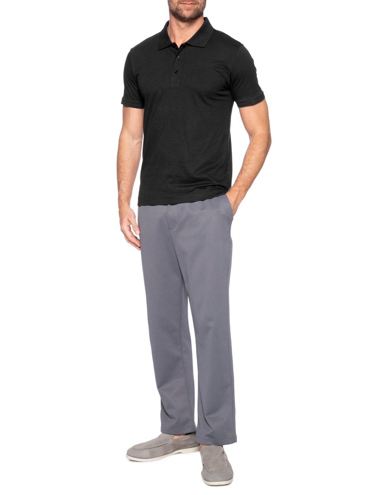 Polo Masculina Em Algodão Pima Preto Sergio K