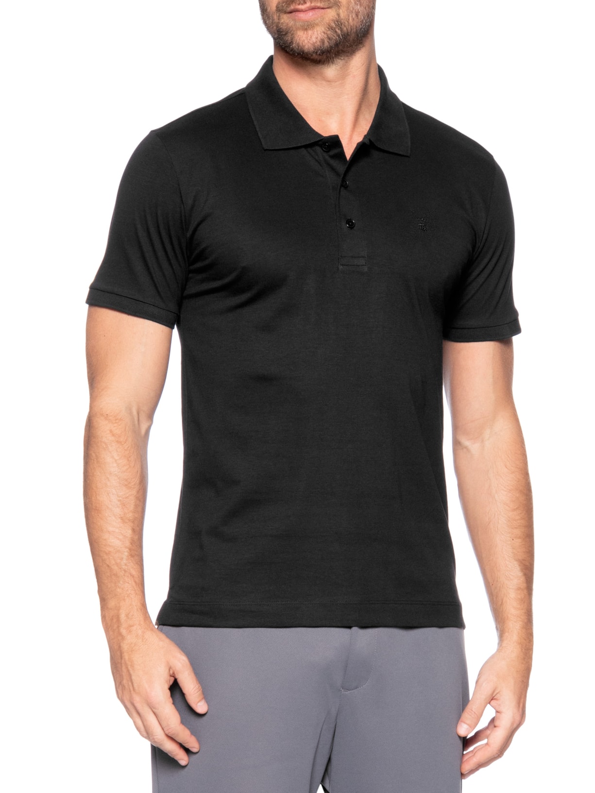 Polo Masculina Em Algodão Pima Preto Sergio K