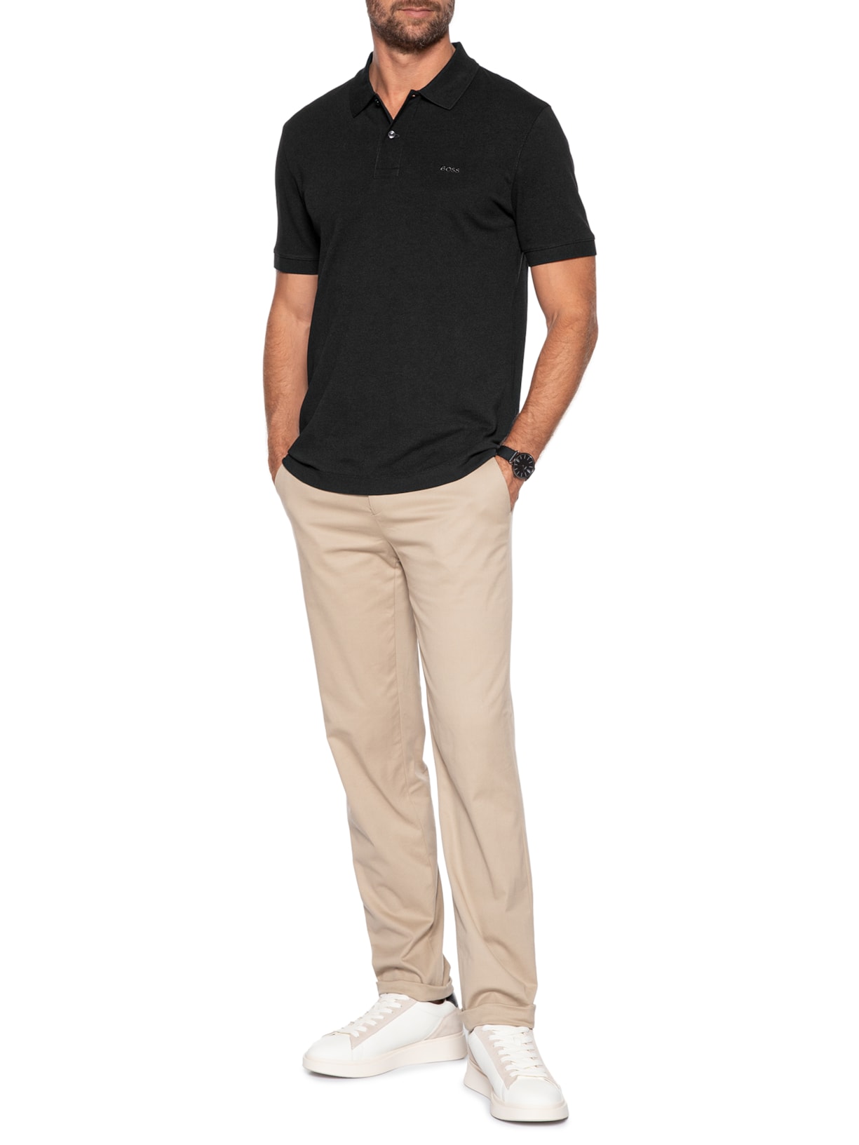 Polo Masculina Em Algodão Piqué Pallas Preto Boss