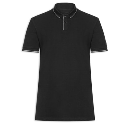 Polo Masculina Em Algodão - Preto