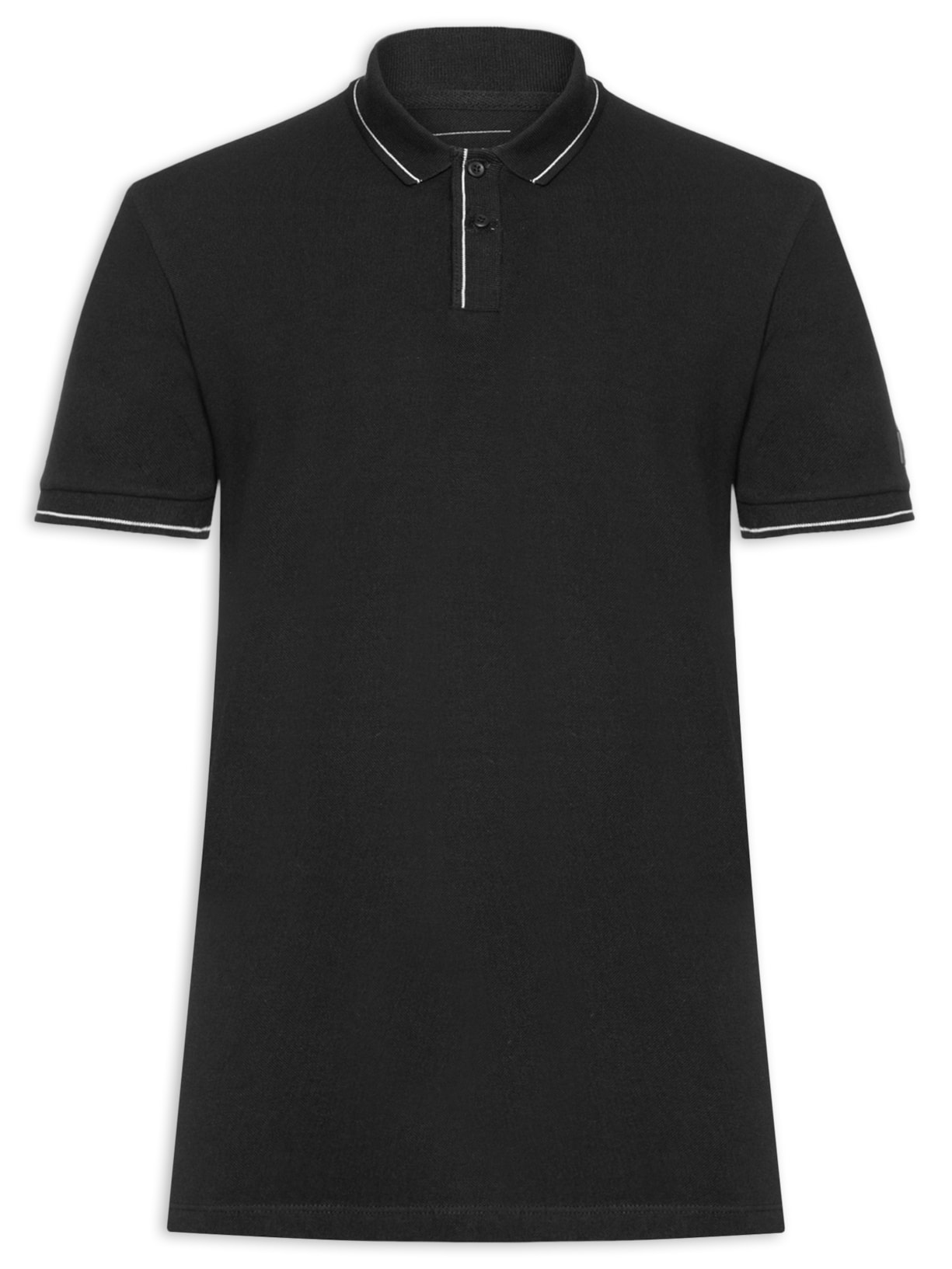 Polo Masculina Em Algodão - Preto