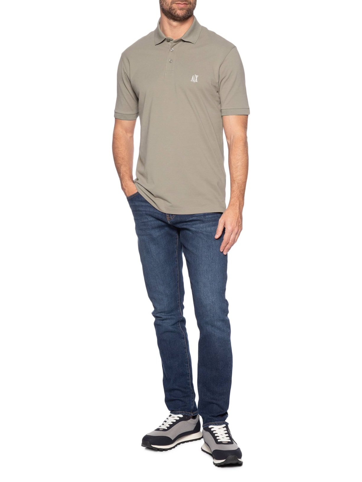 Polo Masculina Em Algodão Regular Fit Icon Logo A|X Bege Armani Exchange