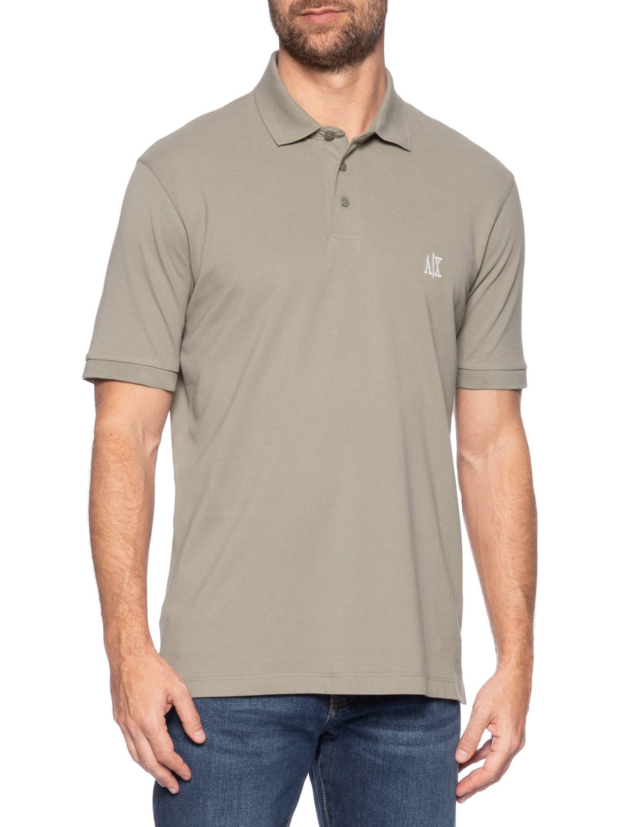Polo Masculina Em Algodão Regular Fit Icon Logo A|X Bege Armani Exchange
